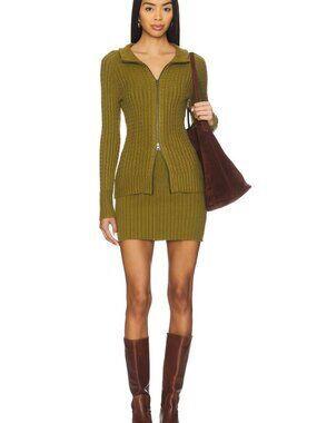 Free People Eliza Cable Zip-Up Cardigan & Rib Miniskirt Set
